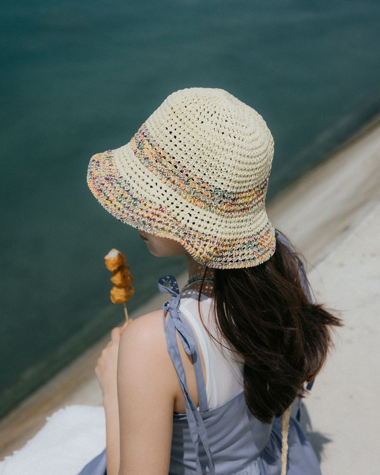 夏日彩色拼色編織帽