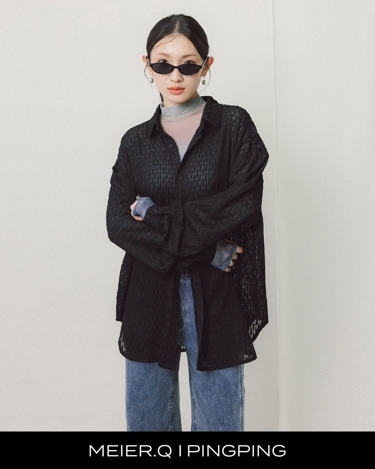 pingping-簍空感針織襯衫