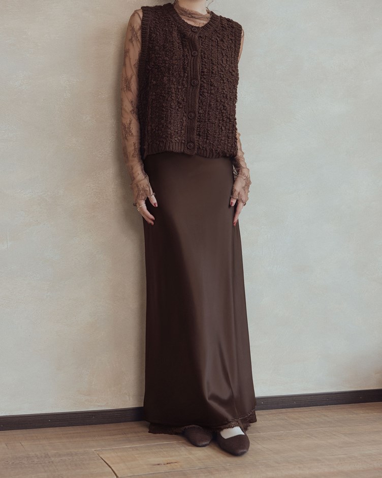 霧光花邊拼接長裙