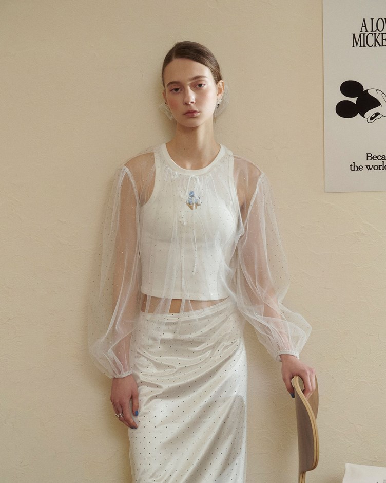 閃亮鑽透肌網紗上衣