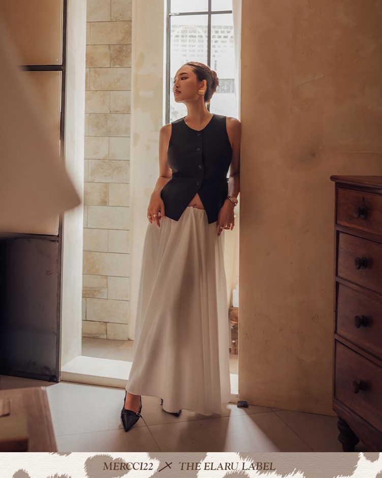 鬆緊雪紡傘襬長裙(The Elaru label 聯名款-Ruby)