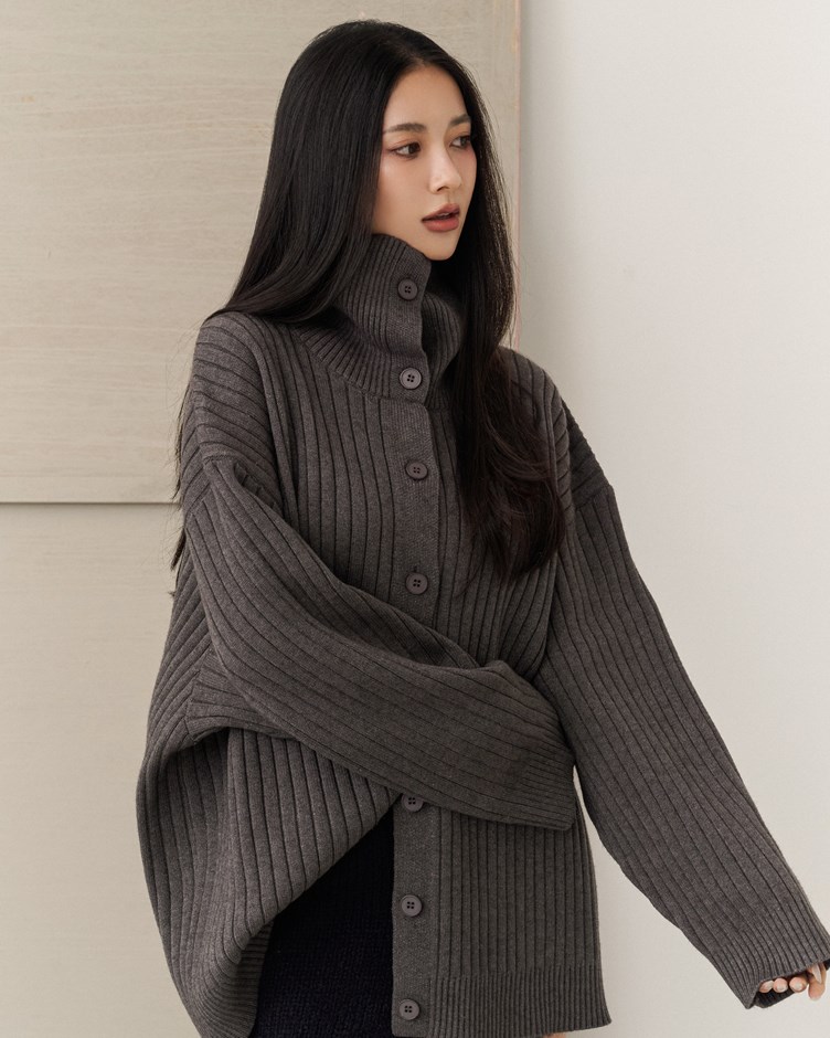 高領排釦可開襟兩穿毛衣