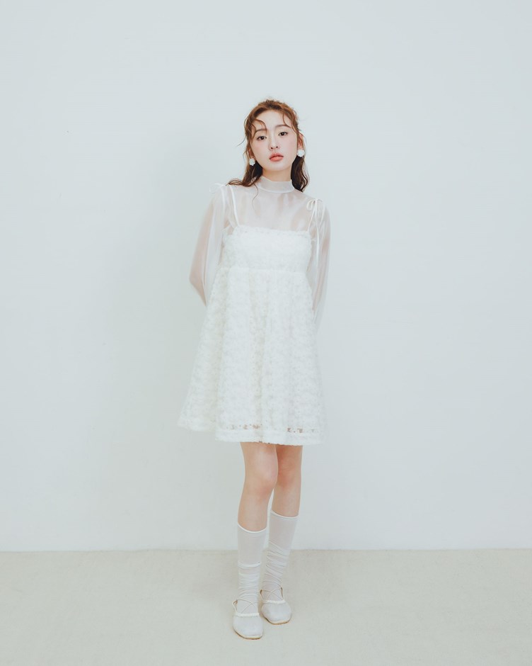 立體花花綁帶短洋裝