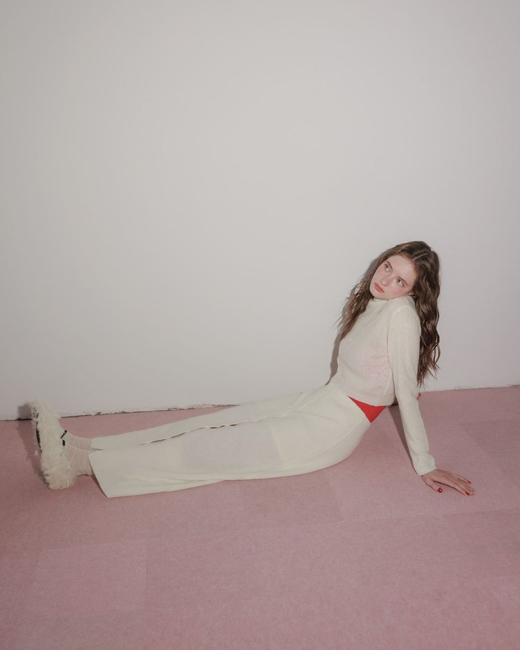 馬海毛鬆緊排釦造型針織長裙