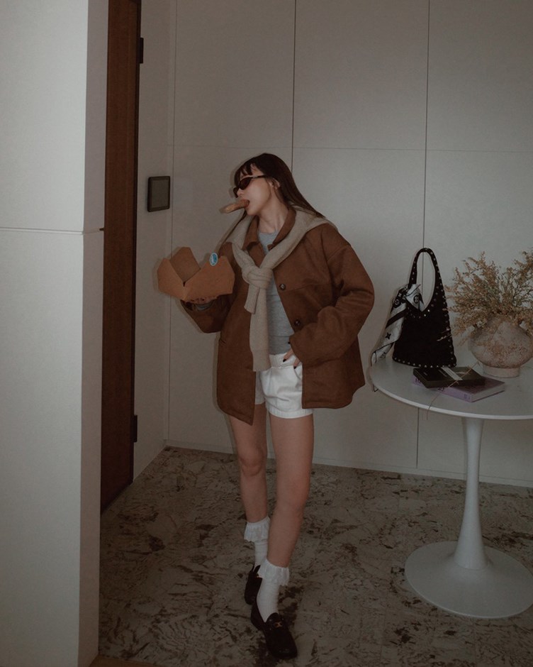 質感麂皮排釦外套(ME.)