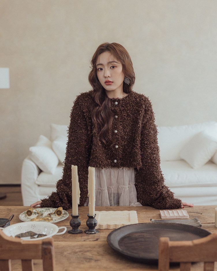 小香毛感圓領針織外套