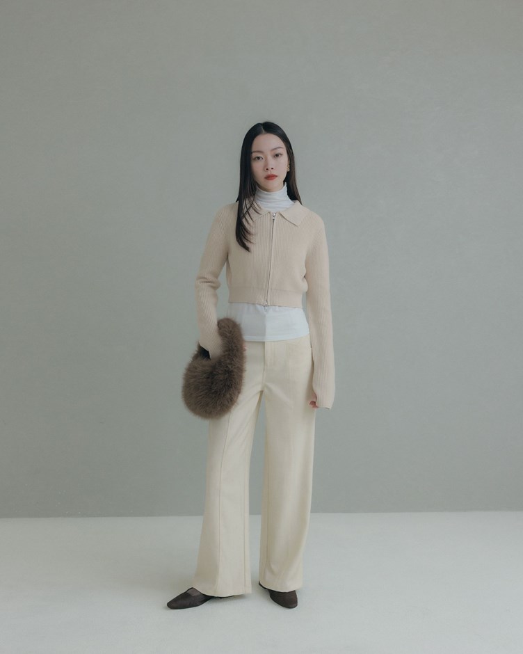 磨毛紋理裝飾線直筒長褲