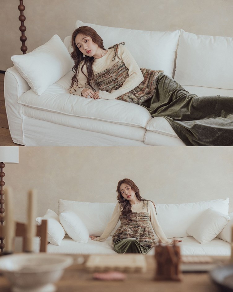 混色羽毛感排釦細肩帶背心