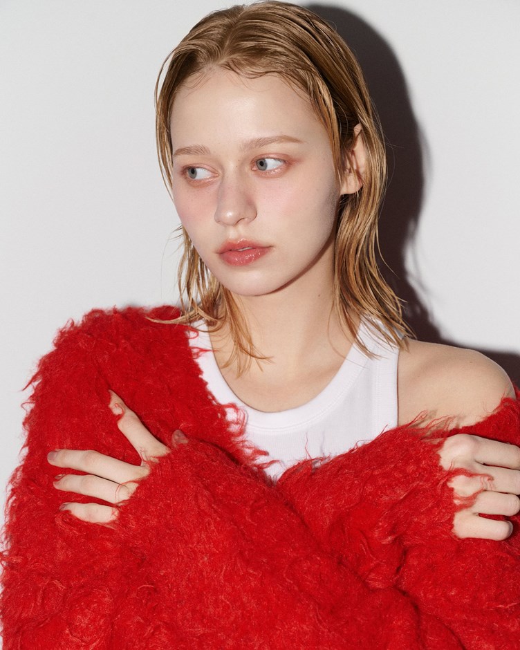 捲捲磨毛感V領排釦針織外套