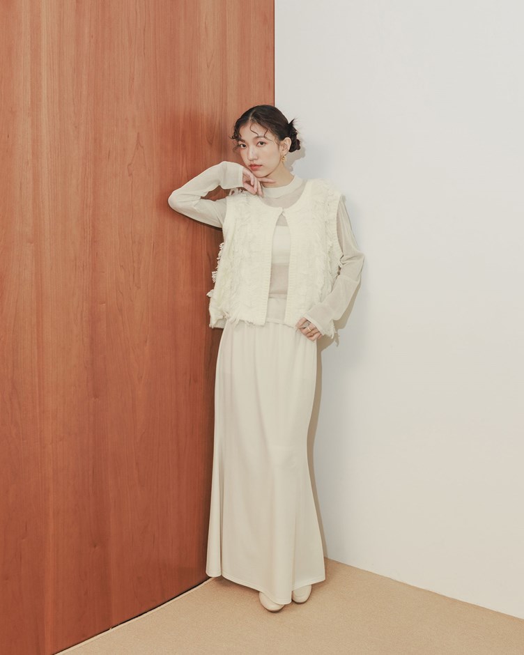 羽毛針織開襟外罩背心