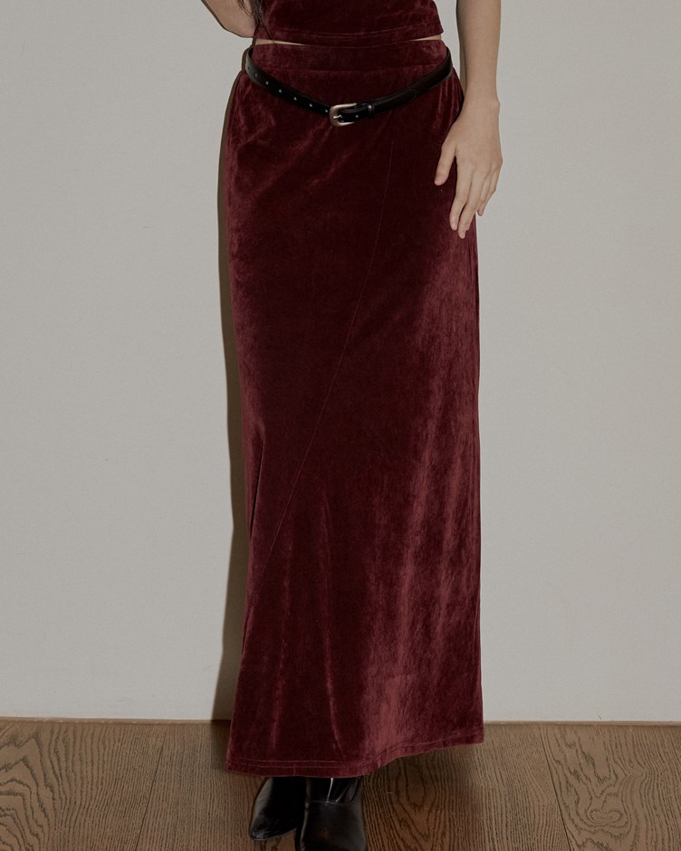植絨網紗鬆緊長裙