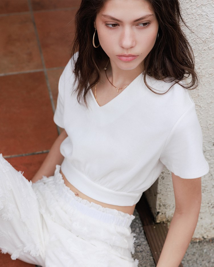 棉質V領縮腰上衣