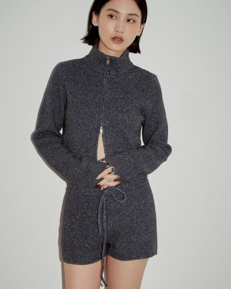 花紗鬆緊綁帶針織短褲