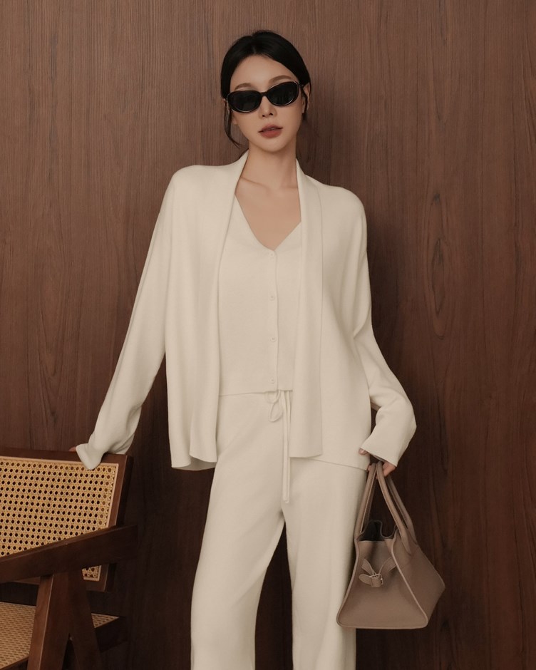 細針羊毛翻領開衫外套