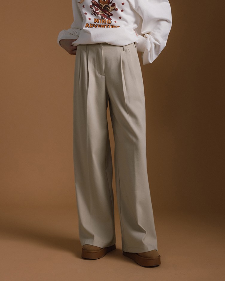 磨毛打摺西裝寬褲