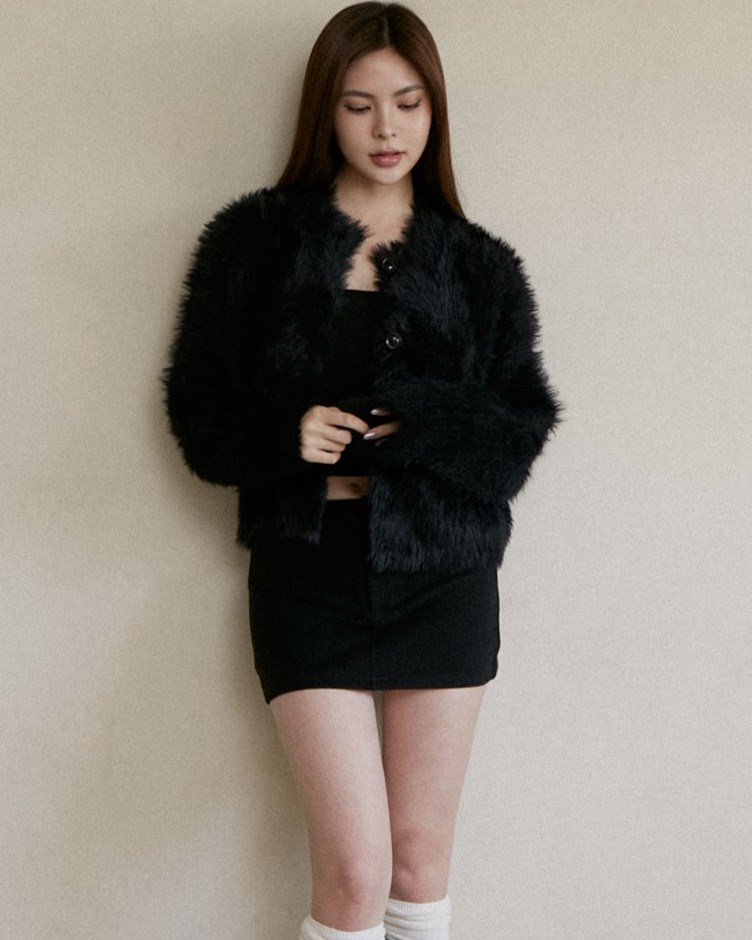 仿貂毛柔軟開襟外套