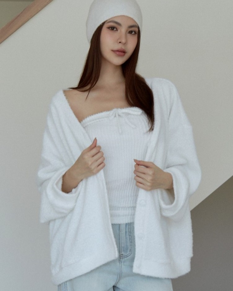 輕盈毛毛針織開襟外套