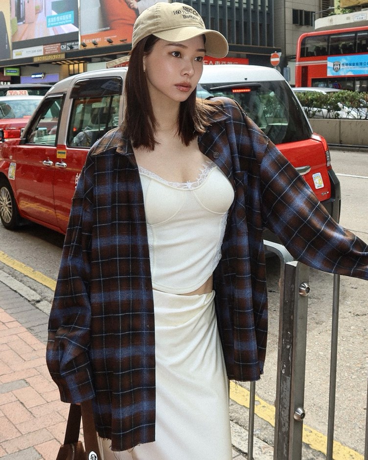 個性抽鬚格紋襯衫