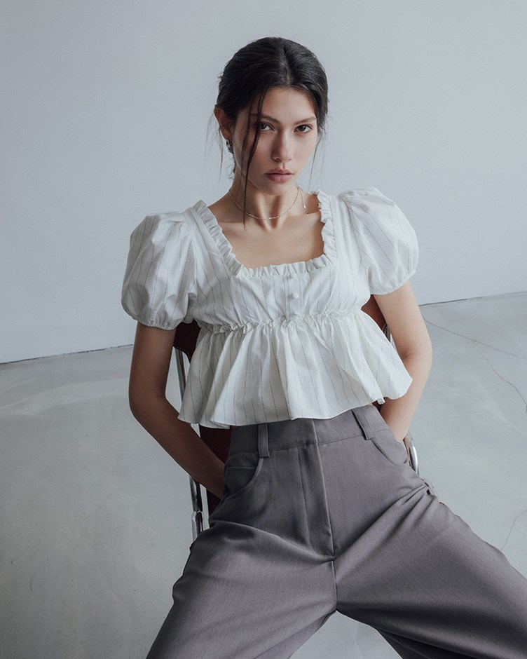 直紋方領澎袖上衣