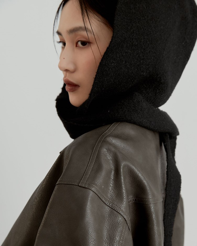 磨毛感針織連帽圍巾