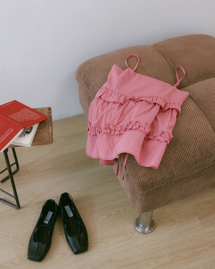 2WAY蛋糕荷葉小格細肩背心