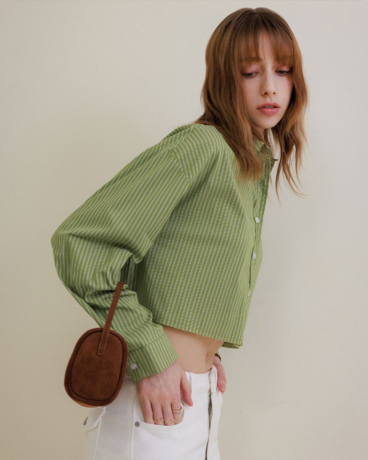 特殊拼接條紋短版襯衫(yoyo聯名款)