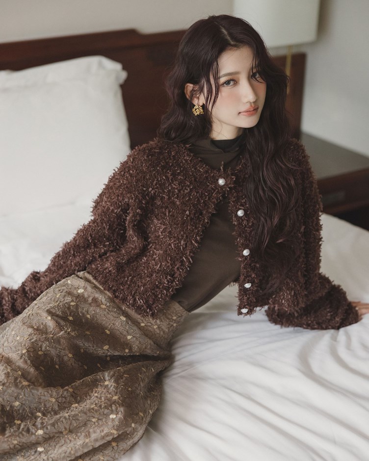 小香毛感圓領針織外套