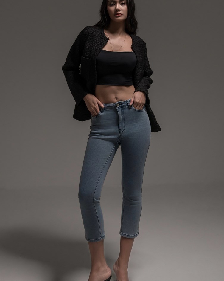 歐美棉質顯瘦牛仔六分褲