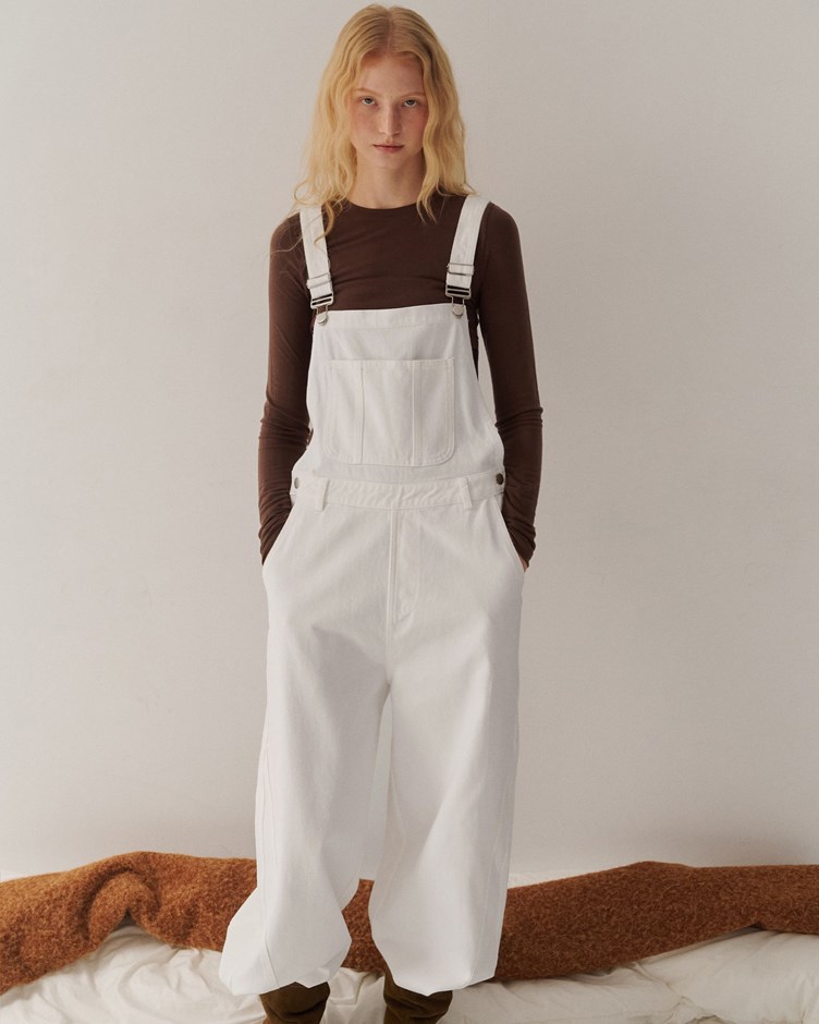 星星釦繭型牛仔吊帶褲