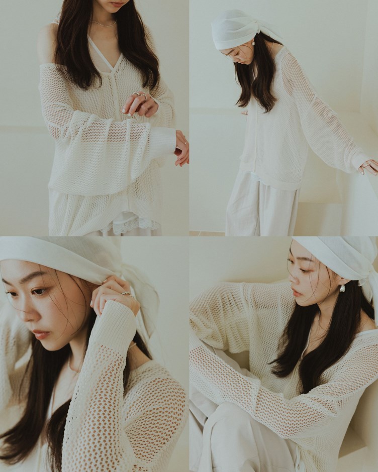 慵懶簍空V領洞洞針織外套