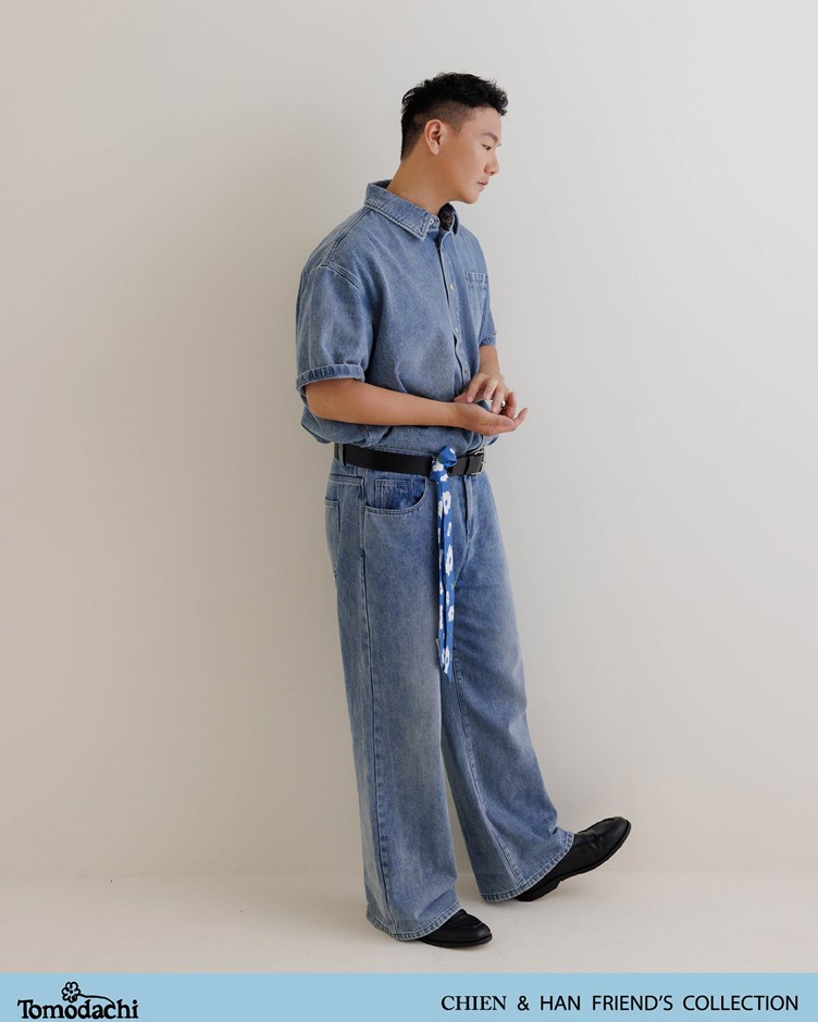 刷色鈎釦後鬆緊牛仔褲(MEN)(阿翰聯名款)