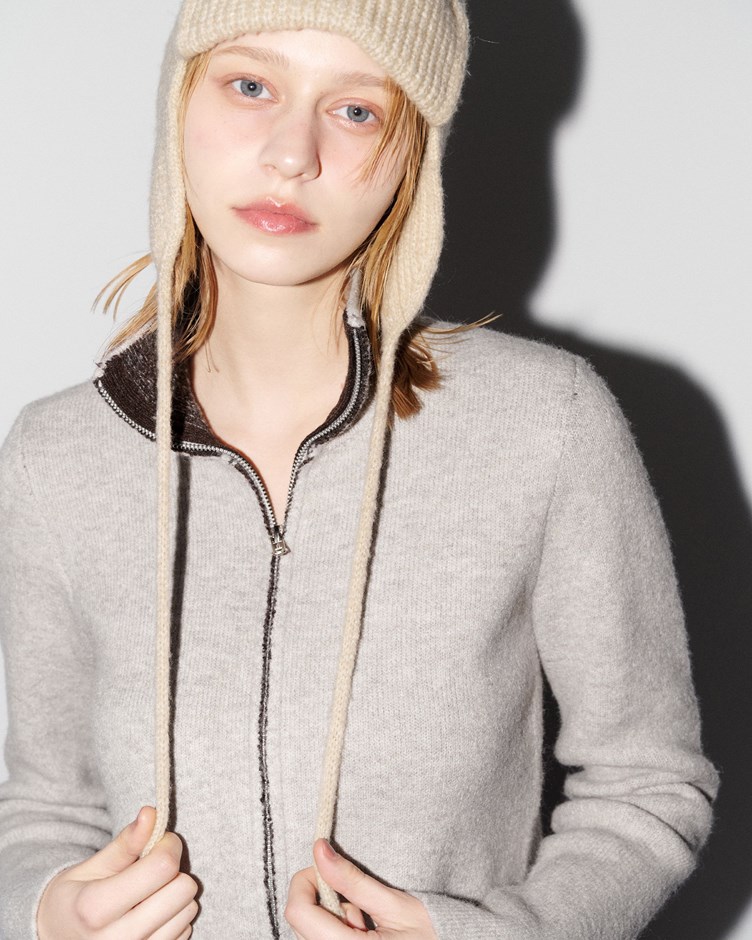 花紗磨毛感雙拉鍊針織外套