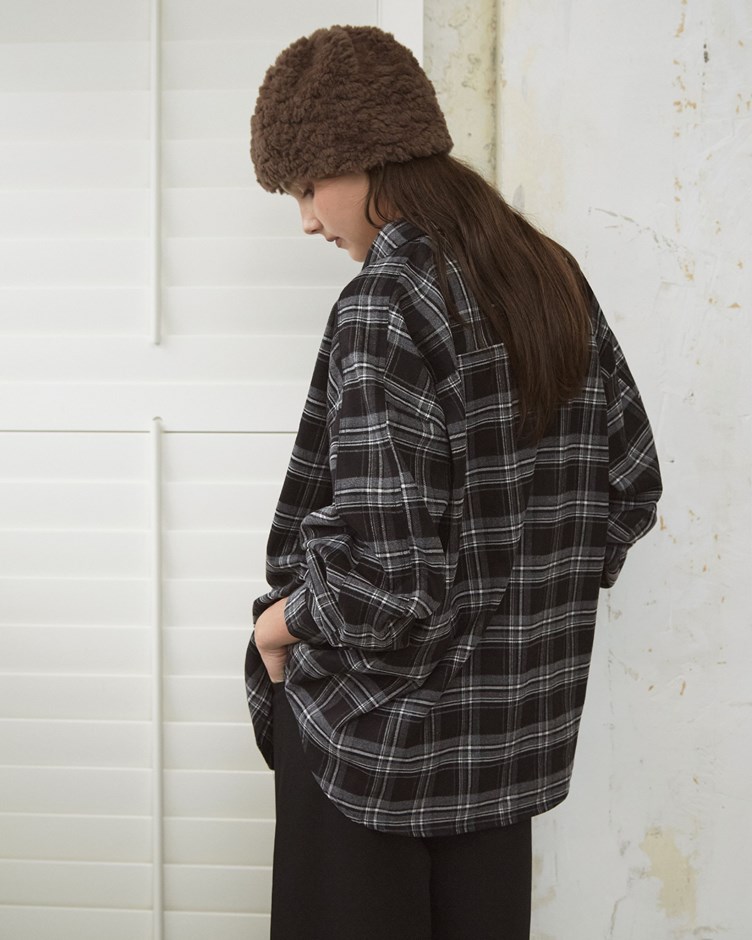 寬鬆抗皺格紋襯衫