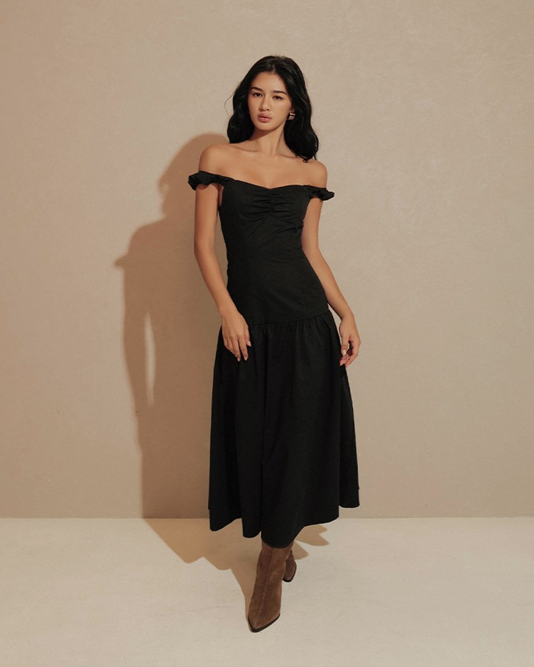 小澎袖拼接蕾絲邊長洋裝(The Elaru label 聯名款-Eleanore)