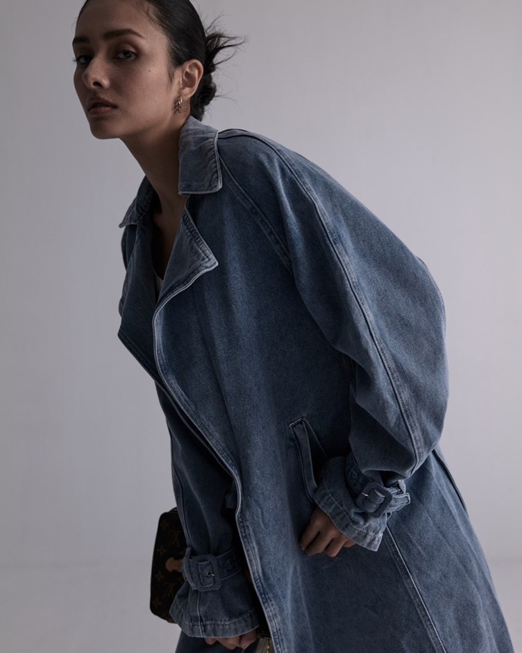 Denim Belted Trench Coat