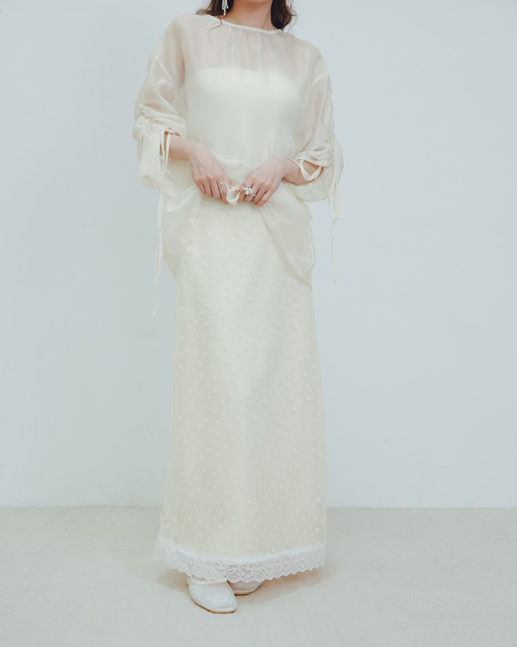 太陽絨花雙紗拼接長裙