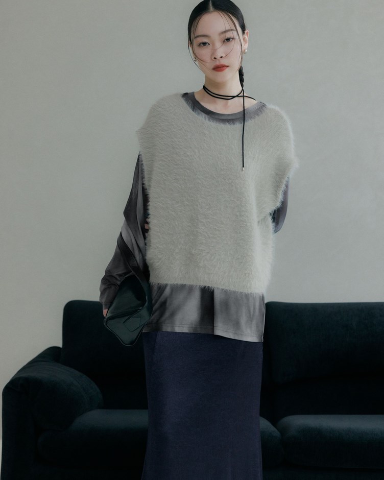 羽毛紗蓋袖針織背心