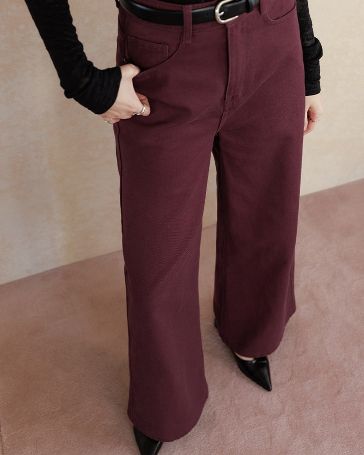 斜紋高腰寬直筒長褲