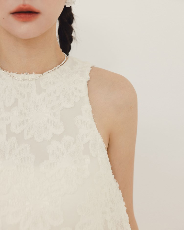 削肩立體毛邊花花氣球上衣