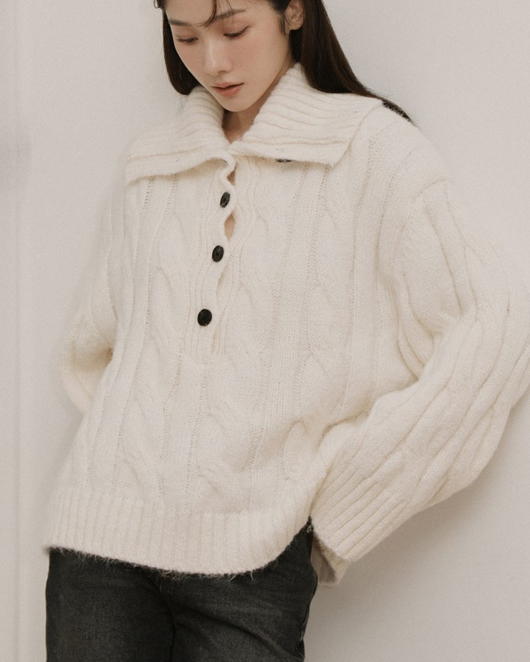 03 翻領麻花排釦毛衣