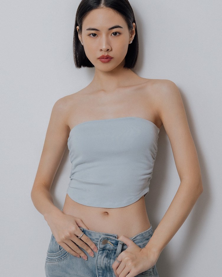 側抓皺弧擺平口BRA TOP(附襯墊)