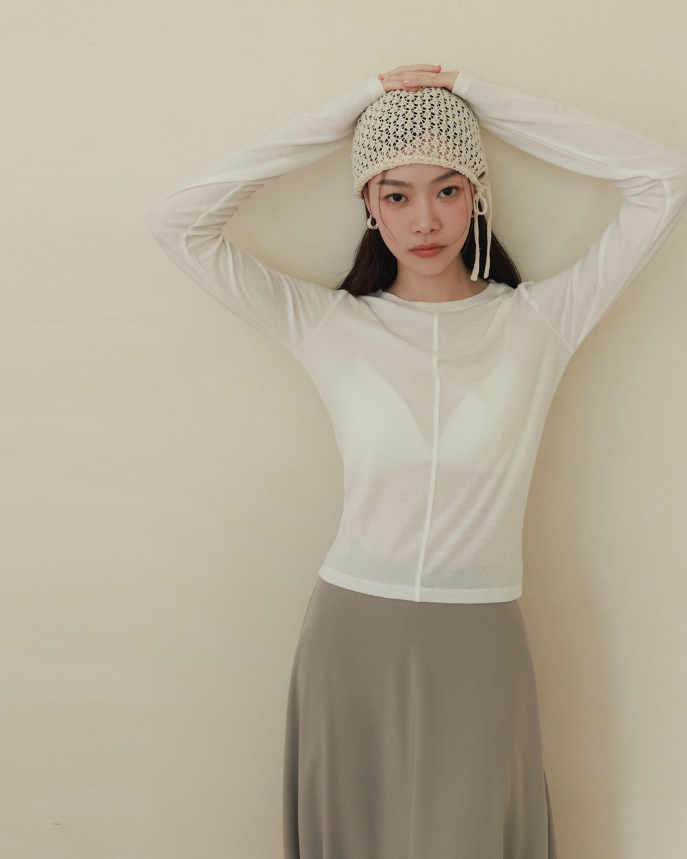 極彈天絲圓領車線上衣