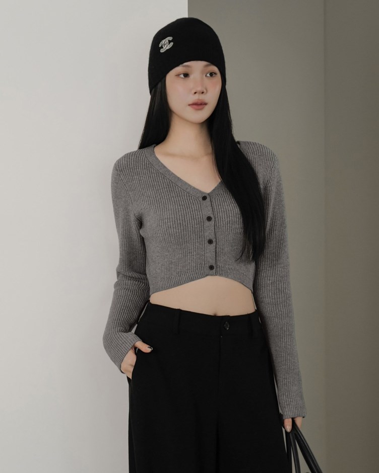 V領撞色釦針織開衫