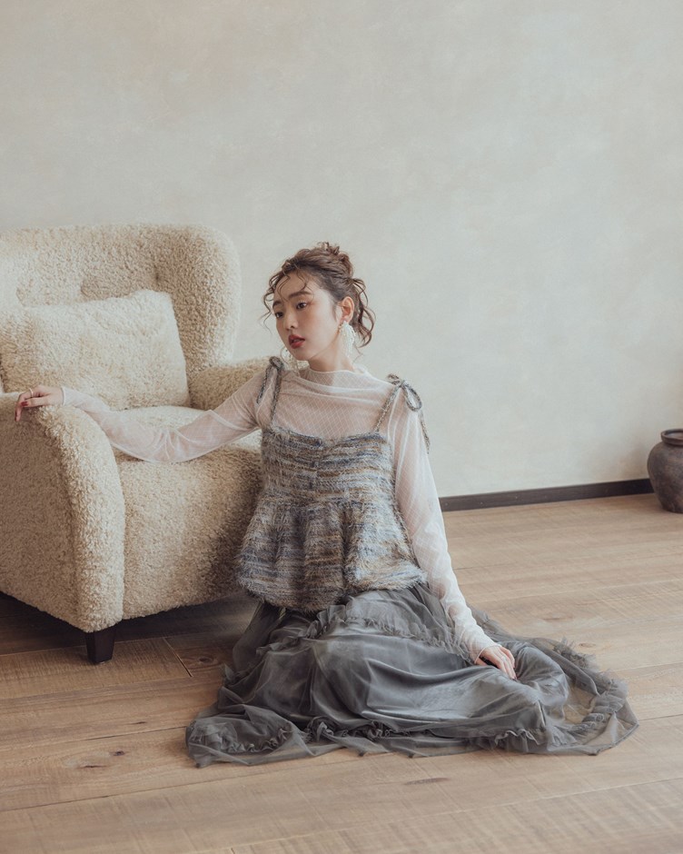 混色羽毛感排釦細肩帶背心