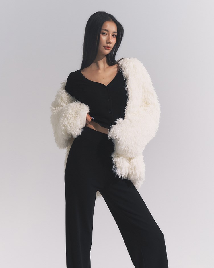 舒適磨毛V領排釦外套