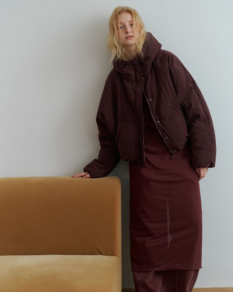 霧光澤澎澎鋪棉連帽外套