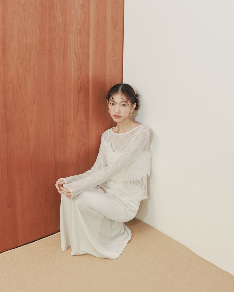 網格透膚圓領上衣