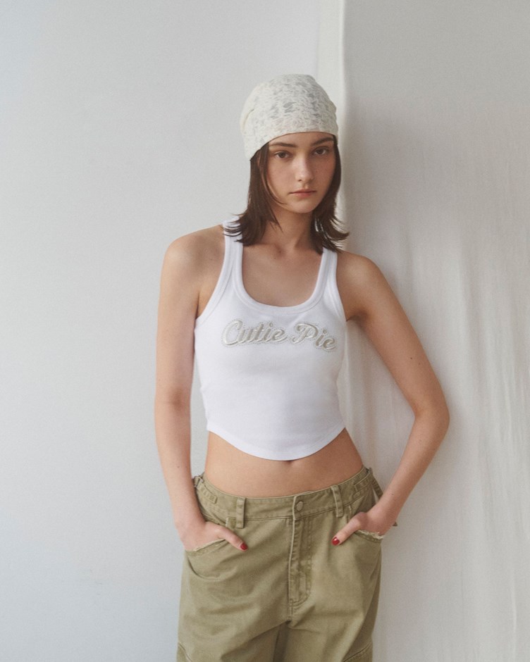 LOGO刺繡削肩BRA TOP