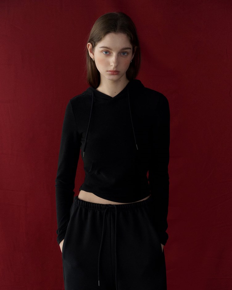 親膚磨毛感抽繩連帽上衣