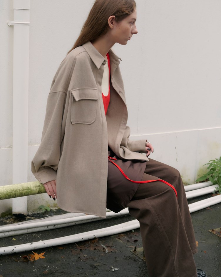 質感混色毛呢襯衫外套